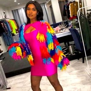 SHAGGY KNIT FRINGE MULTICOLORED CARDIGAN